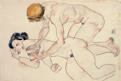 Dwa akty kobiece, leżące i klęczące autorstwa Egon Schiele