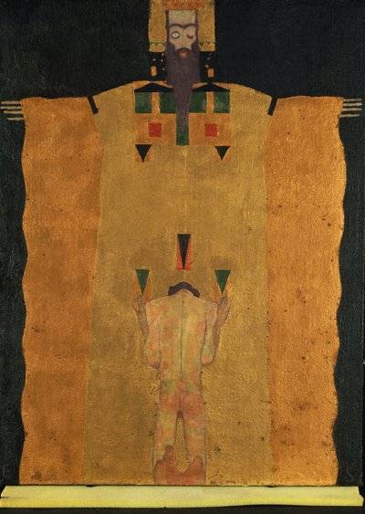 Młody mężczyzna klęczący przed Bogiem Ojcem, 1908 autorstwa Egon Schiele