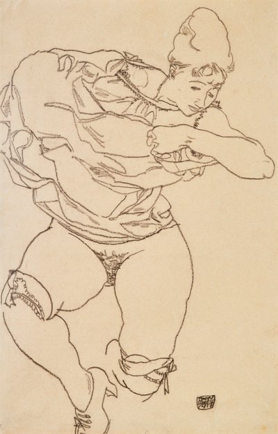 Kobieta rozbierająca się, 1917. autorstwa Egon Schiele