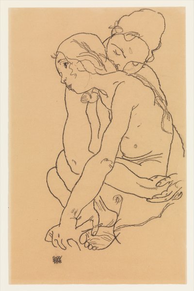 Frau und Mädchen, die sich umarmen autorstwa Egon Schiele