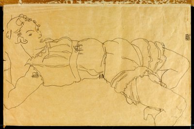 Młoda kobieta leżąca na plecach, 1915 autorstwa Egon Schiele