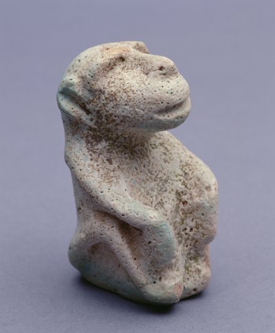 Statuetka pawiana, ze świątyni w Hierakonpolis, depozyt główny, wczesny okres dynastyczny, I-II dynastia (fajans szkliwiony) (zob. także 113908) autorstwa Egyptian