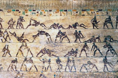 Sceny walki, malowanie ścian, grobowiec Kethi, Nekropolia Beni Hasan, Egipt, cywilizacja egipska, Państwo Środka, XII dynastia autorstwa Egyptian 12th Dynasty