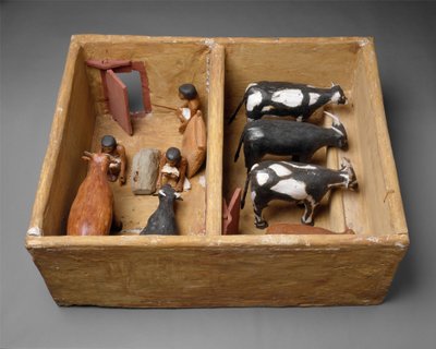 Model stajni dla bydła z grobowca Meketre, ok. 1981-1975 p.n.e. (drewno otynkowane i malowane, zaprawa) autorstwa Egyptian 12th Dynasty