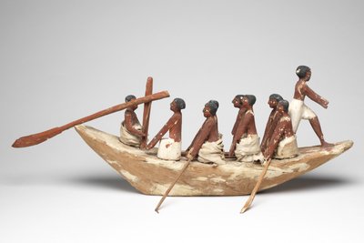 Model łodzi żaglowej z Grobowca Chety (Beni Hasan) Państwa Środka, ok. 2010 r. p.n.e. - 1950 p.n.e. (malowane drewno i len) autorstwa Egyptian 12th Dynasty