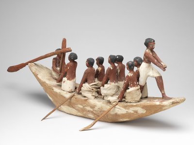 Model łodzi żaglowej z Grobowca Chety (Beni Hasan) Państwa Środka, ok. 2010 r. p.n.e. - 1950 p.n.e. (malowane drewno i len) autorstwa Egyptian 12th Dynasty