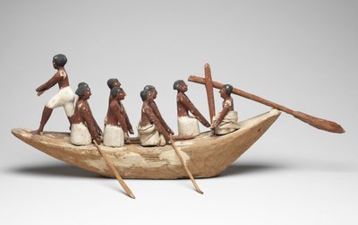 Model łodzi żaglowej z Grobowca Chety (Beni Hasan) Państwa Środka, ok. 2010 r. p.n.e. - 1950 p.n.e. (malowane drewno i len) autorstwa Egyptian 12th Dynasty