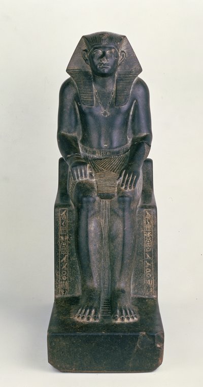 Siedzący posąg Sesostrisa III, z Hierakonpolis, Państwo Środka (czarny granit) autorstwa Egyptian 12th Dynasty