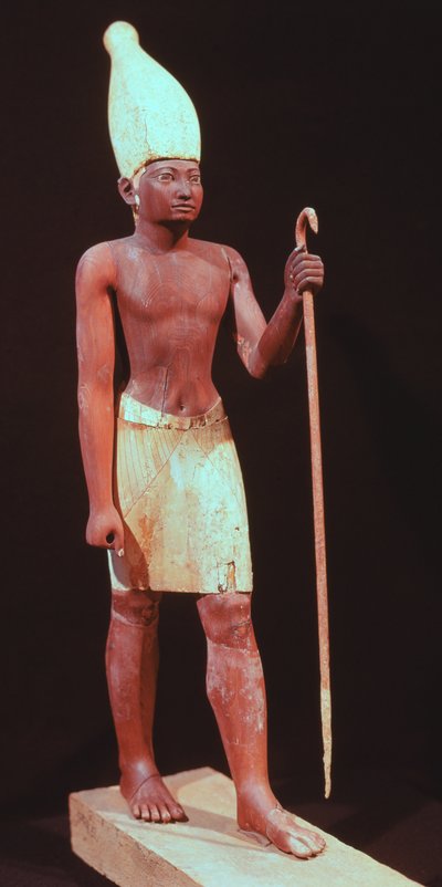 Posąg Sesostrisa I (rządził 1971-28 pne) z białą koroną (malowane drzewo cedrowe) autorstwa Egyptian 12th Dynasty