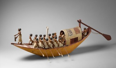 Podróż łodzią wiosłowaną z grobowca Meketre, ok. 1981-1975 p.n.e. (drewno, farba, zaprawa, sznurek lniany i len) autorstwa Egyptian 12th Dynasty