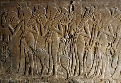 Płaskorzeźba z grobowca Mai, mokrej pielęgniarki Tutanchamona, Sakkara, Egipt, cywilizacja egipska, Nowe Państwo, XVIII dynastia, szczegół autorstwa Egyptian 18th Dynasty
