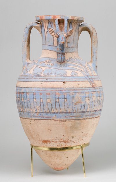 Malowana na niebiesko amfora koziorożca z Malqata, ok. 1390–1353 pne (ceramika, biały kremowy poślizg, farba) autorstwa Egyptian 18th Dynasty