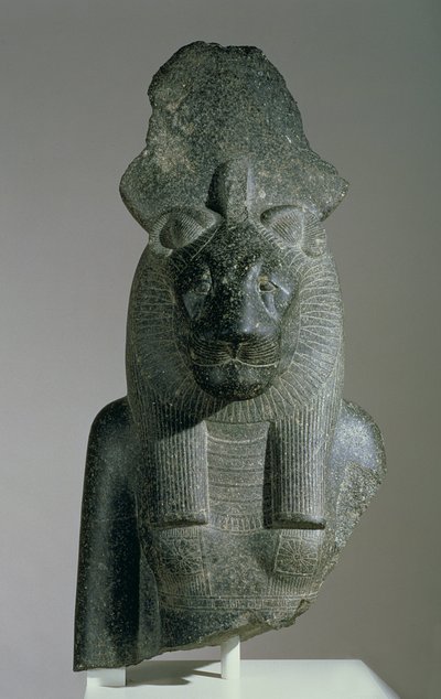Popiersie Sachmeta z siedzącego posągu z Dzielnicy Mut lub świątyni grobowej Amenhotepa III (granodiorytu) autorstwa Egyptian 18th Dynasty