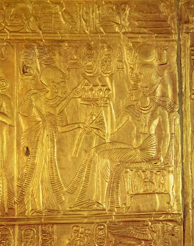 Szczegół ze Złotej Świątyni, z Grobowca Tutanchamona (ok. 1370-1352 pne) Nowe Królestwo (drewno pokryte zaprawą tynkarską pokryte złotą blachą) autorstwa Egyptian 18th Dynasty
