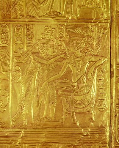 Szczegół ze Złotej Świątyni, z Grobowca Tutanchamona (ok. 1370-1352 pne) Nowe Królestwo (drewno pokryte zaprawą tynkarską pokryte złotą blachą) autorstwa Egyptian 18th Dynasty