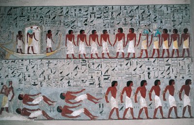 Egipt, Luksor, Dolina Królów, grobowiec Horemheba, malowidła ścienne autorstwa Egyptian 18th Dynasty