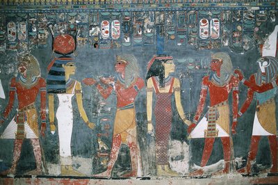 Egipt, Luksor, Dolina Królów, grobowiec Horemheba, malowidła ścienne autorstwa Egyptian 18th Dynasty