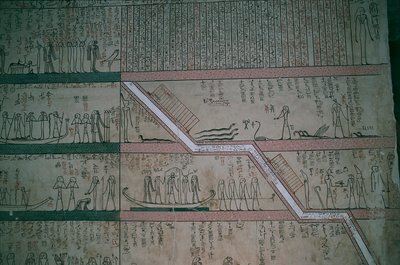 Egipt, Luksor, Dolina Królów, grobowiec Thutmose III, freski w komorze grobowej autorstwa Egyptian 18th Dynasty