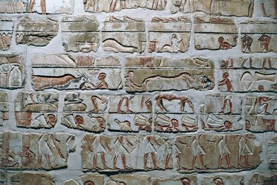 Egipt, Teby, Luzor, świątynie w Karnaku, ściana Talatat ze świątyni Amenhotepa IV autorstwa Egyptian 18th Dynasty