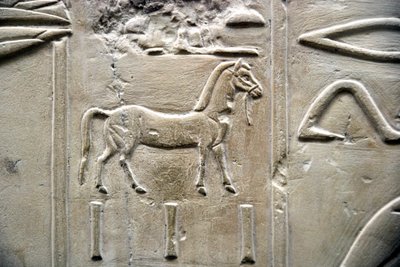 Starożytność egipska: przedstawienie konia. Płaskorzeźba grobu Wezyra Ramose (XVIII dynastia). Luksor, Teby, Dolina Szlachty Egipt autorstwa Egyptian 18th Dynasty