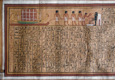 Starożytność egipska: transport katafalku do grobowca. Papirus. Księga Umarłych Kha. XVIII dynastia autorstwa Egyptian 18th Dynasty