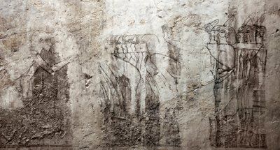 Starożytność egipska: niedokończone rysunki zdobiące Grobowiec Wezyra Ramose (XVIII dynastia). Luksor, Zachodni Brzeg, Grobowiec Szlachty Egipt autorstwa Egyptian 18th Dynasty