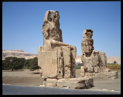 Starożytność egipska: widok Kolosa Memnona, okres Amenofisa III, nowe imperium autorstwa Egyptian 18th Dynasty