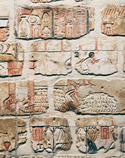 Cywilizacja egipska, fragmenty muru Talatat ze świątyni Amenhotepa IV w Karnaku, Luksor, Egipt autorstwa Egyptian 18th Dynasty