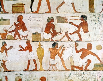Grawerowanie i polerowanie waz w złocie i srebrze z grobowca Rekhmire autorstwa Egyptian 18th Dynasty