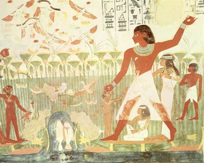 Polowanie i łowienie ryb, z grobowca Nakht, Nowe Królestwo (malowidło ścienne) autorstwa Egyptian 18th Dynasty