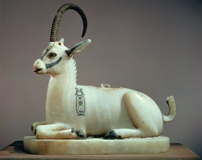 Pokrywka słoja na maści w kształcie koziorożca z grobowca Tutanchamona (ok. 1370-52 pne) Nowe Królestwo (malowany alabaster) autorstwa Egyptian 18th Dynasty