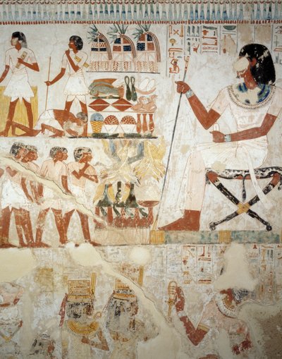 Menna nadzorujący swoich pracowników na polach, fragment fresków w przedsionku Grobowca Menny, Nekropolia Szejka Abd el Qurnah, Luksor, Teby (lista światowego dziedzictwa UNESCO autorstwa Egyptian 18th Dynasty