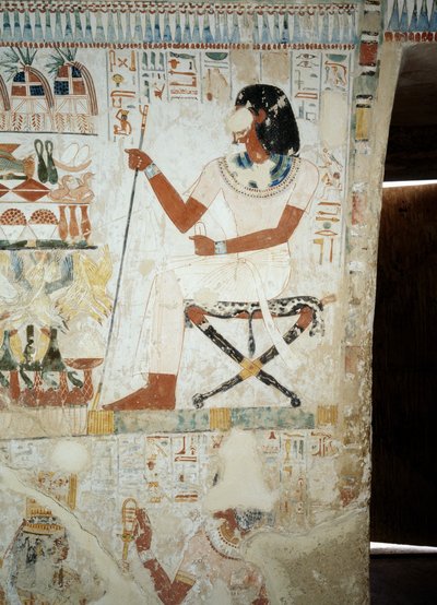 Menna nadzorujący swoich pracowników na polach, fragment fresków w przedsionku Grobowca Menny, Nekropolia Szejka Abd el Qurnah, Luksor, Teby (lista światowego dziedzictwa UNESCO autorstwa Egyptian 18th Dynasty
