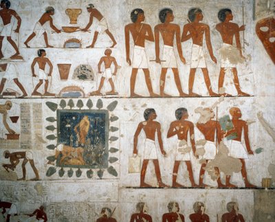 Obróbka metalu i produkcja cegieł, detal z fresków w Grobie Rekhmire, Nekropolia Szejka Abd el Qurnah, Luksor, Teby (Lista Światowego Dziedzictwa UNESCO autorstwa Egyptian 18th Dynasty