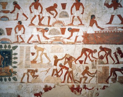 Obróbka metalu i produkcja cegieł mułowych, fresk, kaplica, Grobowiec Rekhmire (TT100), Szejk Abd el-Gurna, Teby (Lista Światowego Dziedzictwa UNESCO autorstwa Egyptian 18th Dynasty