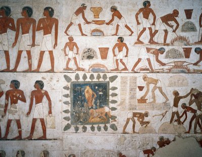 Obróbka metalu i produkcja cegieł mułowych, fresk, kaplica, Grobowiec Rekhmire (TT100), Szejk Abd el-Gurna, Teby (Lista Światowego Dziedzictwa UNESCO autorstwa Egyptian 18th Dynasty