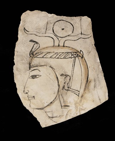 Ostrakon z portretem faraona Amenhotepa I, czczonego patrona rzemieślników z Deir el Medina ... autorstwa Egyptian 18th Dynasty