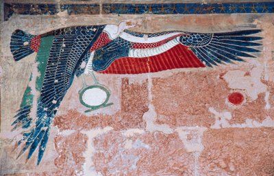 Malowany relief przedstawiający sępa z Górnego Egiptu, świątynia grobowa Hatszepsut, Deir el-Bahari, Luksor, Teby (lista światowego dziedzictwa UNESCO) autorstwa Egyptian 18th Dynasty