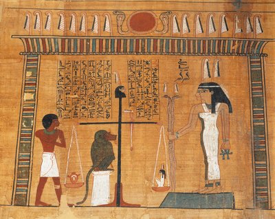 Papyrus of the Book of the Dead: the deceased on trial before the court of Osiris autorstwa Egyptian 18th Dynasty