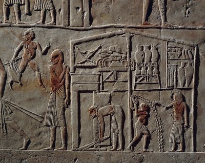 Pawilon dla wysokiego rangą oficera lub głównodowodzącego, relief, grobowiec Horemheba, Sakkara, cywilizacja egipska, Nowe Państwo, dynastia XVIII autorstwa Egyptian 18th Dynasty