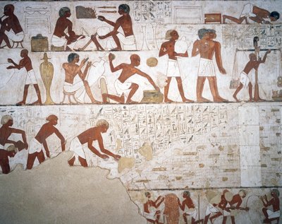 Garncarzy i robotników, fresk, kaplica, Grobowiec Rekhmire (TT100), Szejk Abd el-Gurna, Teby (Lista Światowego Dziedzictwa UNESCO autorstwa Egyptian 18th Dynasty