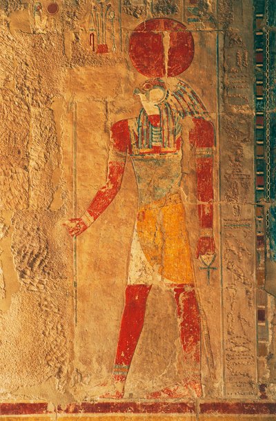 Relief z Ra Horakhty, Świątynia grobowa Hatszepsut, Deir el-Bahari, Nekropolia Tebańska (Lista światowego dziedzictwa UNESCO) autorstwa Egyptian 18th Dynasty