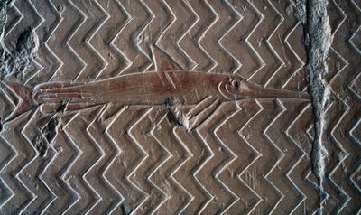 Kalojen esitys, Puntin kuningaskunnan kohtaukset, keskuspylväikön eteläseinä, Hatshepsutin ruumistemppeli, Deir el-Bahari, Luxor, Thebes (Unescon maailmanperintöluettelo puola) autorstwa Egyptian 18th Dynasty