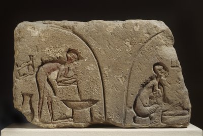 Płaskorzeźba z piaskowca przygotowania posiłku (piaskowiec) autorstwa Egyptian 18th Dynasty