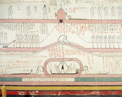 Scena z Księgi Amduat przedstawiająca podróż do Zaświatów, Nowego Królestwa (malowidło ścienne) autorstwa Egyptian 18th Dynasty
