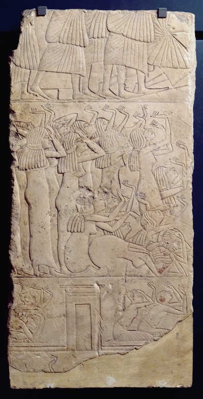 Scena lamentu podczas pochówku, z Sakkara, Nowe Królestwo, ok. 1330 pne (wapień) autorstwa Egyptian 18th Dynasty