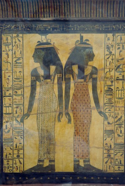 Selket i Neith, dekoracyjny detal sarkofagu Maiherpri, cywilizacja egipska, Nowe Państwo, XVIII dynastia autorstwa Egyptian 18th Dynasty
