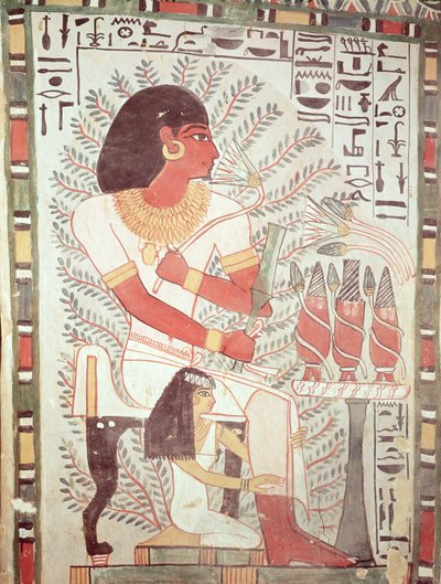 Sennefer siedzący z żoną Meryt z grobowca Sennefera, Nowe Królestwo (malowidło ścienne) autorstwa Egyptian 18th Dynasty