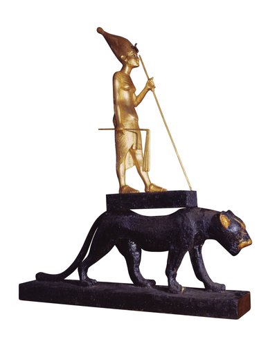 Statuetka króla na lamparta. z grobowca Tutanchamona (ok. 1370-1352 pne) Nowe Królestwo (drewno i pozłacany brąz) (patrz także 228569) autorstwa Egyptian 18th Dynasty