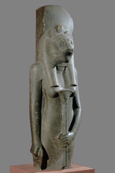 Bogini Sekhmet trzymająca berło w formie łodygi papirusu ... autorstwa Egyptian 18th Dynasty